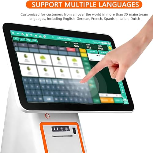 JIMINHUIXIN All-in-One POS Cash Register, Touch Screen System 15.6 Inch Monitor, i5+8GB +128GB, 58mm Integrated Printer for Cafe, Juice Bar