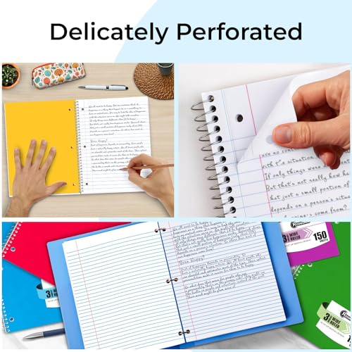 Rosmonde 3 Subject Spiral Notebook, 36 Pack, Wide Ruled Bulk, 150 Sheets