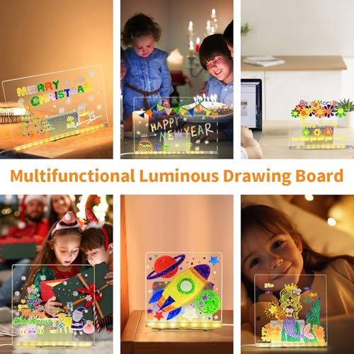 HYQFSAD Glowing Message Board with Reusable Surface，Thicken Acrylic Light Panel for Drawing/Notes，USB Charging Craft Kit for Adults & Children(15X15CM)