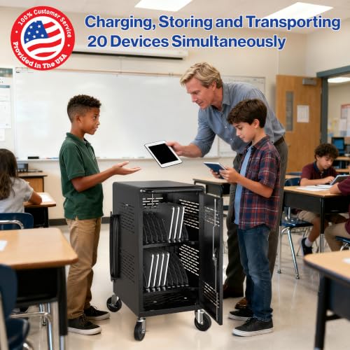 POCHAR Fully Assembled 20 Devices Laptop Charging Cart for Chromebook iPad