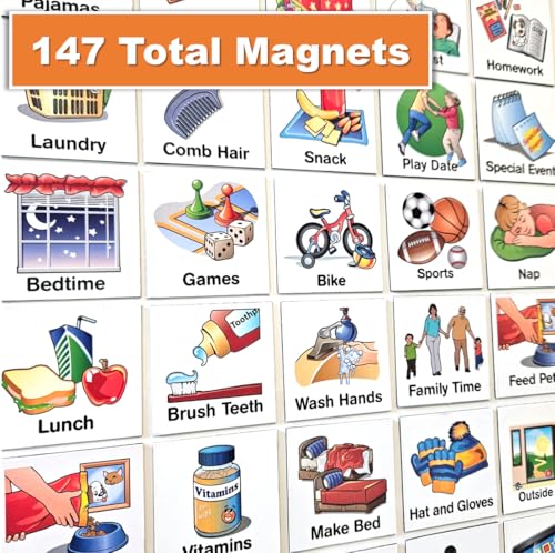 SchKIDules 2-Sided Magnetic Visual Schedule for Kids (Home Bundle) | Daily Routines, Chore/Reward Charts, ADHD Help | Includes 18” Folding Reversible Board, 129 Magnets & Dry Erase Marker