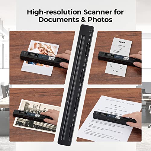MUNBYN Portable Scanner, 900 DPI Handheld Wand Scanner, A4, 16GB SD, Black