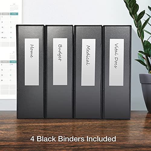 Oxford 3 Ring Binders, Binders for School and Office, 3 Inch ONE-Touch Easy Open D Rings, 3-Sided View Binder Covers, Xtralife Hinge, Non-Stick, PVC-Free, Black, 650-Sheet Capacity, 4 Pack (79914)
