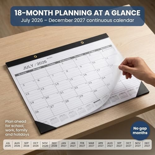 Desk Calendar 2026-2027 - Large 18-Month Monthly Desk Pad, July 2026 to December 2027, 22" x 17" Calendar with Thick Paper, Golden Hanging Holes & To-Do List for Home and Office