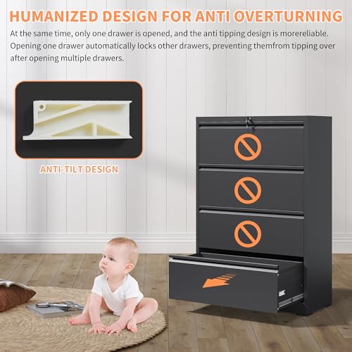 Dancongtea 4-Drawer 35.4" Wide Metal Locking File Cabinet