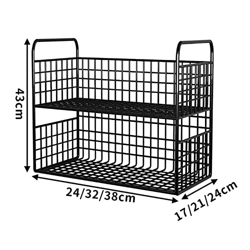 VHDY85KA Bookcase 2-Tier Metal Desktop Bookshelf Desktop Organizers for Office Desk Display Shelf Desktop Corner Organizer and Storage for Dorm, Home, Cosmetics, Black Modern(Medium)