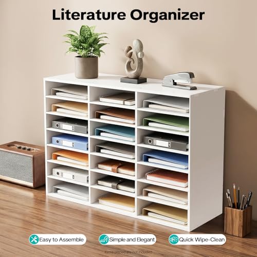 YYHGTRD 24 Slot Mail Sorter Organizer, Freestanding File Folder Storage Rack with Removable Shelves, Large Capacity Document Holder for Office Home Classroom, White PVC Literature Organizer