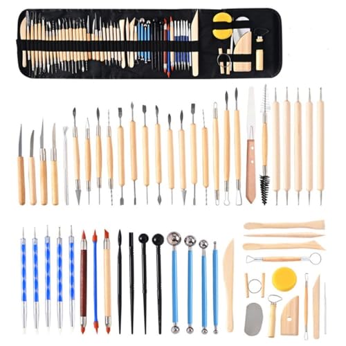 WODHAZNC 57 Sets of Ceramic Tools Multi-Purpose Carving Polymer Clay Silicone Pen Sculpture Auxiliary Tool Set