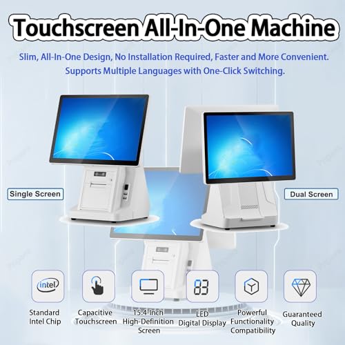 Pnpaea Store Cashier Display Screen,Pos System Cash Register,with Receipt Printer,Touch Screen 15.6in,for Business Restaurants Retail SingleScreen-C（58mm）