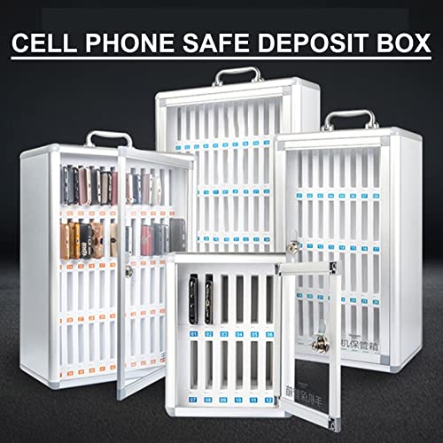 12/24/36/48/60 Slots Cell Phone Cabinet Silver Aluminum Alloy Pocket Chart Storage Locker Box w/Portable Handle, Key Lock & Handwritten Tags, Wall Mounted For Classroom, Office ( Size : 60 , Color : S