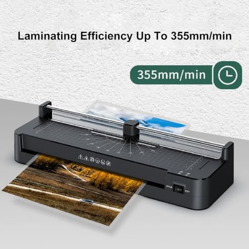 A3 Laminator Machine, Thermal Laminator with Laminating Sheets 40pcs, 355mm/min, 2 Minutes Quick Warm-up, Punch&Corner Rounder, for A3 A4 A5 A6 with Paper Trimmer