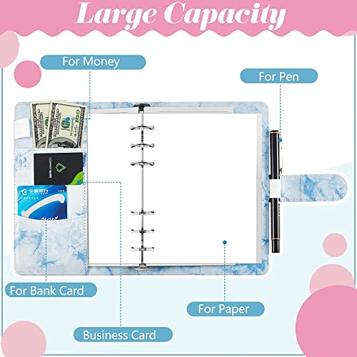 QERTYHKK A6 PU Leather Binder Budget Marble Refillable Notebook Cover, Loose Leaf Personal Planner with Magnetic Buckle