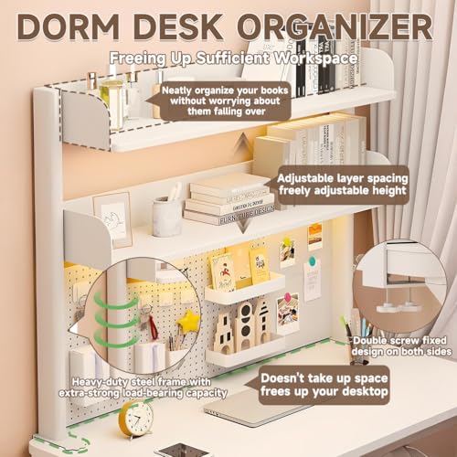 Clamp on Desk Shelf, Multipurpose 2-3 Tier Desk Hutch with Pegboard, Wood Desktop Countertop Storage Organizer Height Adjustable,Desktop Bookshelf for Dorm,Office Home,Walnut tall15in long23in