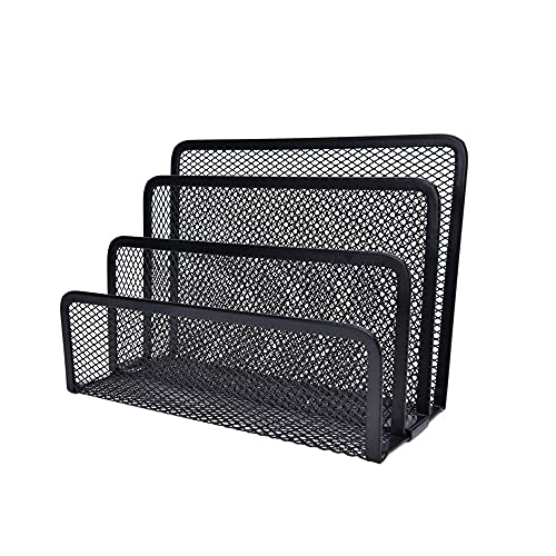 GVRMLDF Black Metal Mesh Desk Organizer Desktop Letter Sorter Mail Tray File Organiser Office Home Bookends Book Holder
