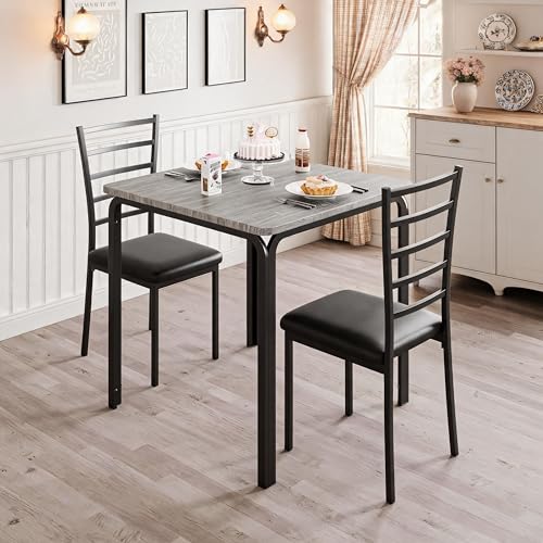 GOCAPTAIN Space-Saving Dining Table Set for 2, Small Dining Table with 2 Chairs, 29.1" Square Kitchen Table Set, MDF Tabletop with Metal Frame, Upholstered High-Back Chairs, Compact Dining Furniture