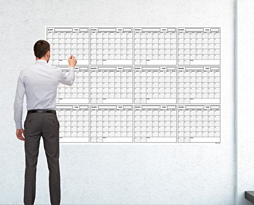 SwiftGlimpse 48" x 72" Large Jumbo Oversized Erasable Laminated Blank Annual Yearly Wall Calendar Poster, 12 Months, Reusable for Office, Academic or Home