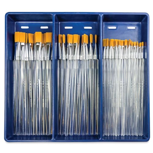 BLBOX-CLGTLHFLAT-60 | Long Handle Gold Taklon Flat 60pc Deluxe Brush Set