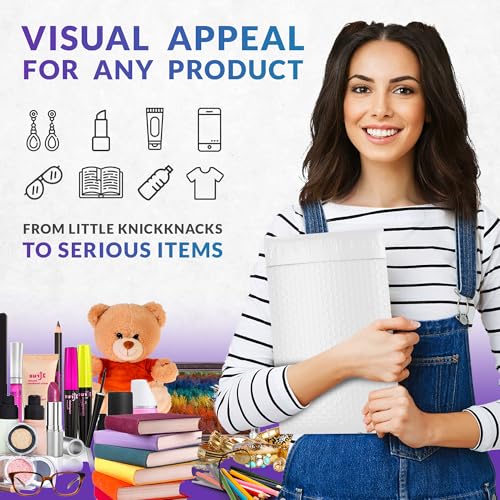 ABC PACK & SUPPLY Poly Bubble Mailers, 6.5 x 9 Inch White Padded Mailers, Self Seal Shipping Envelopes, Lightweight Poly Mailer Bags, Waterproof Mailing Bags, Pack of 300