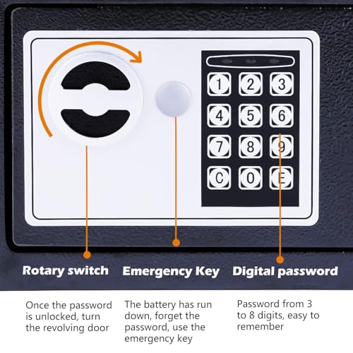 Electronic Safe 6.65 L - Security Safe with Digital Code 3-8 Digits Furniture Safe Wall Mounting for Valuables Home Office Hotel
