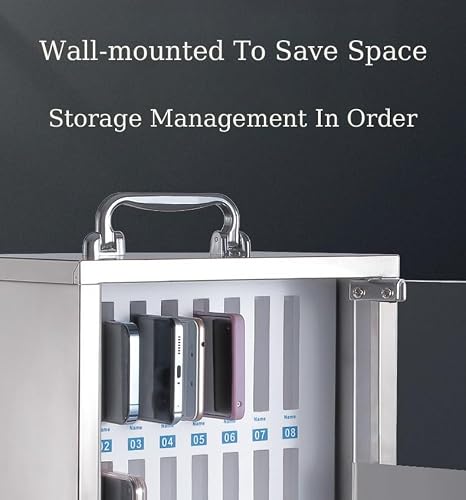 Wcxixo Slots Phone Locker Phone Storage Cabinet Pocket Chart Lock Box with Key Wall Mounted Aluminum Alloy Mobile Phone Lockbox with Handle for Classroom Office Exam(12 Slots)