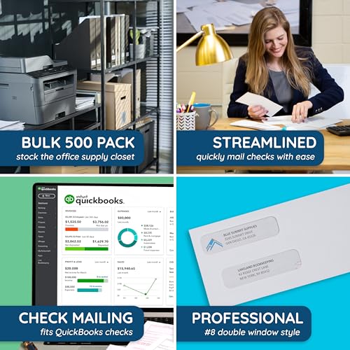 Blue Summit Supplies 500#8 Double Window Security Envelopes, Self Seal