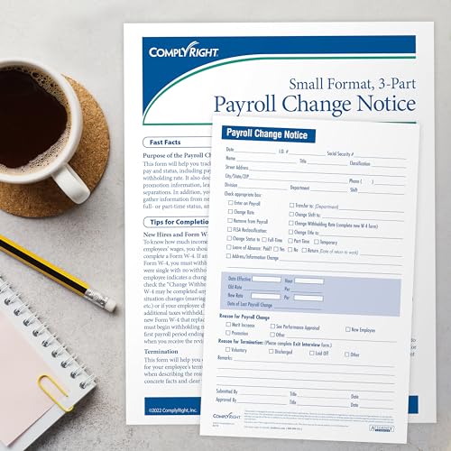 ComplyRight Payroll Change Notice, 3-Part, Small | 5-1/2” x 8-1/2” | HR & Employee Management | 50 Pack