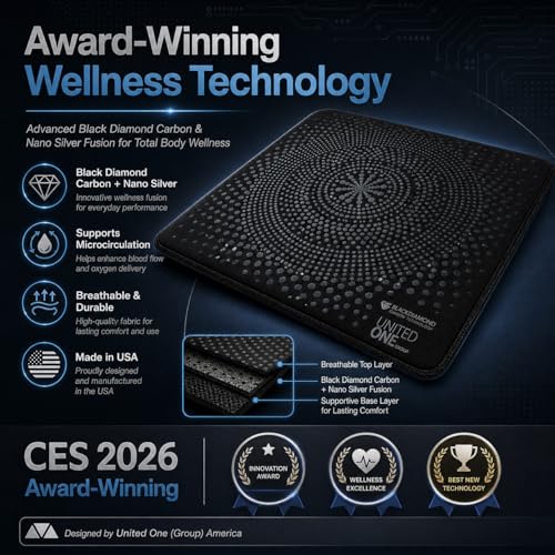 UOG (United One) 5-in-All Wellness Seat Pad, Cushion for Office, Car & Pilot Seat Comfort, Pressure Relief, Hip, Tailbone & Lower Back Comfort, Black Diamond Carbon & Nano Silver, Made in USA