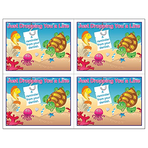 Custom Recall Laser Reminder Postcards, Dental Appointment Reminder Postcards. 4 Cards Perforated for Tear-off at 4.25" x 5.5" on an 8.5" x 11" Sheet of 8 Pt Card Stock. (1000)