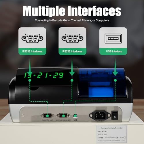 Electronic Cash Register 48 Keys 8-Digit LED w/Print Paper USB Cable ，Black