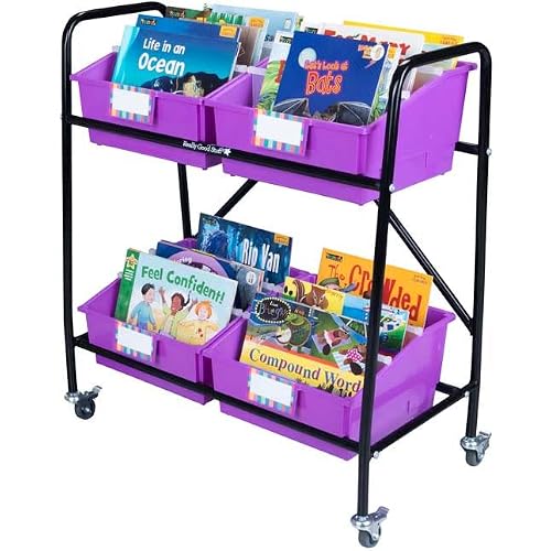 Really Good Stuff Mid-Size Mobile Storage Rack with Picture Book Bins