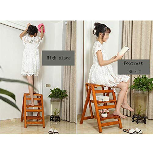 LWJQRSP Kitchen Step Stools Step Stools Folding Step Stool for Adult, 2 Stepladders for 378lbs, Wooden Step Stools for Home/Office, Wide Pedal