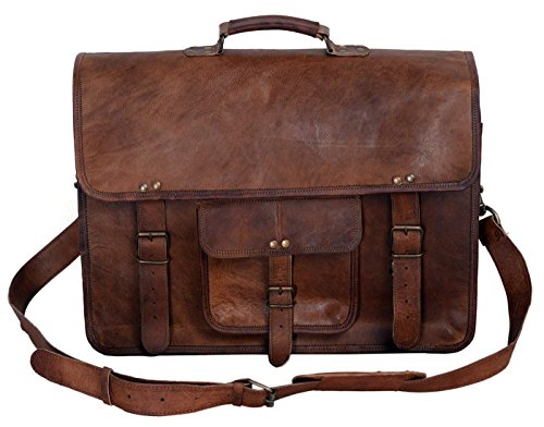 18 Inch Leather Briefcase for Men & Women, Laptop Office Computer Bag