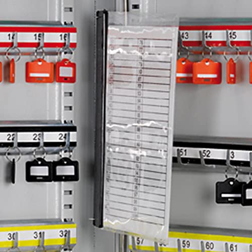 ARREGUI PL060 Key Cabinet Steel Key Box with 60 Hooks, Adjustable and Numbered Hook Rails and Key List, Includes 60 Writeable Key Fobs, 45 x 30 x 8 cm, Light Grey