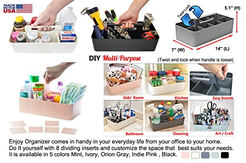 Enjoy Organizer -Large Portable Caddy, DIY Dividers, 8 Compartments, School Office Supplies Home Business Organizer,Portable Basket with Handle Storage Organizer Modern Made in USA (6 PACK, Black)