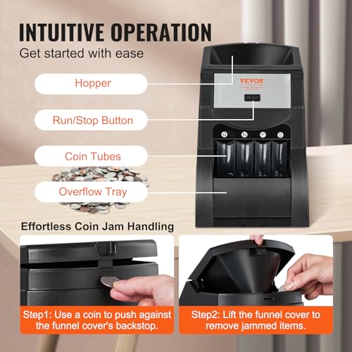 VEVOR Coin Sorter, Sorter and Wrapper Machine with 4 Large Coin Tubes