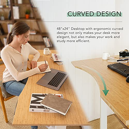 FlexiSpot E6 Bamboo 3-Stage Dual Motor Electric Standing Desk 55 x 28 Sit Stand Up Desk, Holds 220 lbs, Adjustable Height w/ Memory Presets, Solid Bamboo Curved Desktop & Black Frame, Ships in 2 Boxes