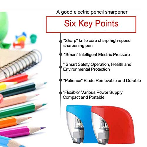 Electric Pencil Sharpener Pencil Sharpener Automatic Multifunctional Pencil Sharpener (Colour: Red) (Blue)
