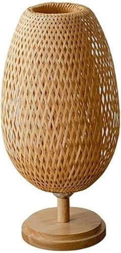 ROPCVAX Bedside Lamps Bamboo Woven Desk Lamp Bedroom Tea Room Hotel Study Table New Chinese Style(Large)