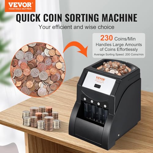 VEVOR Coin Sorter, Sorter and Wrapper Machine with 4 Large Coin Tubes