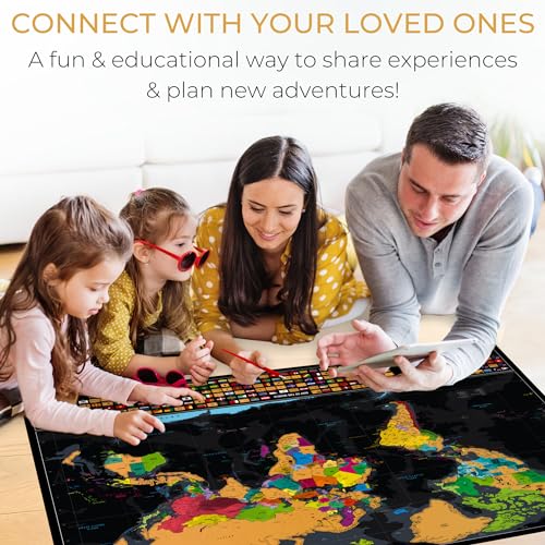 XL Scratch Off World Map with 233 Flags – 36 x 24 Scratch Off Map of The World + USA Scratch Map – Easy to Frame World Map + Tools – Detailed Travel Wall Poster - Deluxe Gift for Travelers