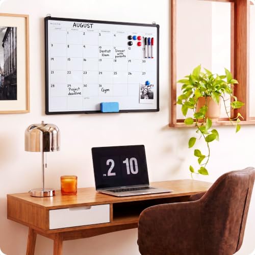 U Brands 24" x 36" Large Magnetic White Board Calendar, Black Metal Frame