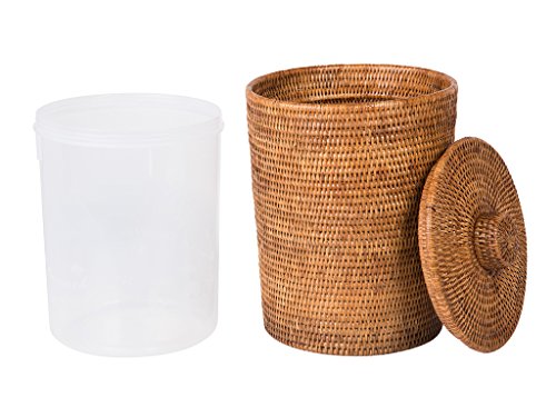 Kouboo La Jolla Rattan Waste Basket with Lid, Large Honey Brown Insert