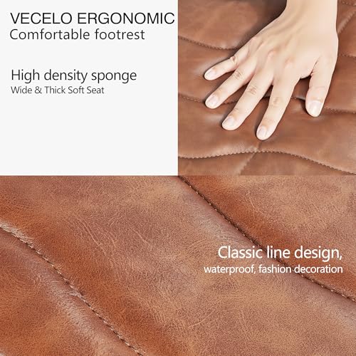 VECELO Under Desk Footrest, PU Ergonomic Foot Rest with Comfort Padding, Height Adjustable for Relieving Leg Pain, Stiffness, and etc, Brown