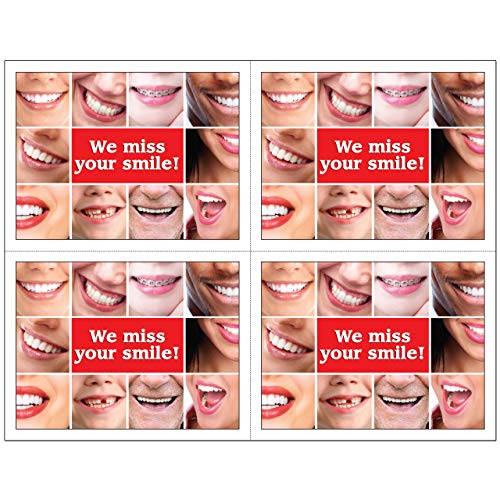 4 Up Dental Laser Appointment Reminder Postcards with Personalizable Backs. 4 Cards Micro Perforated for Tear-Off at 4.25" x 5.5" on an 8.5" x 11" Sheet of 8 Pt Card Stock. (1000)