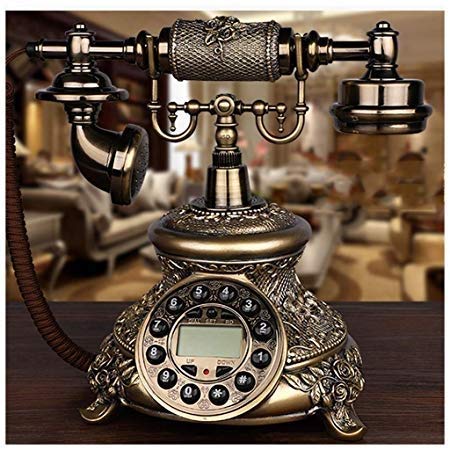 Vintage Phone Telephone Wired Dial Fixed Telephone Home Landline Rotating European Retro Dial White Bronze
