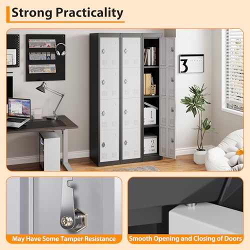 IDEALHOUSE Metal Locker, Metal Storage Cabinet with Shelves and 4 Doors, Perfect for Employees and Students, Fits Schools, Garages, Offices, Gyms, and Homes, Easy Assembly, Grey and Black