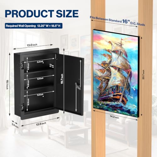POCHAR Large Steel Picture Hidden In-Wall Safe, Art Wall Safe with Key Lock
