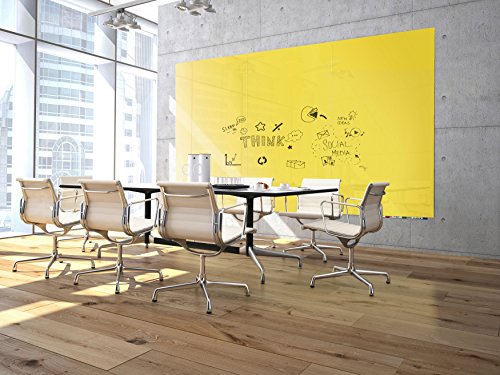 Aria 6'H x 4'W Magnetic Low Profile 1/4" Glass Whiteboard - Vertical Yellow - 4 Rare Earth Magnets, 4 Markers and Eraser