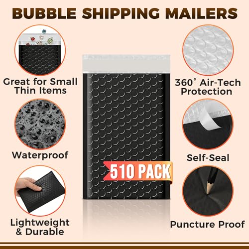 510-Pack Bubble Mailer 4'' x 8'' - Self-Sealing Waterproof Small Mailing Envelopes Padded Lightweight Shipping Bags for Accessories, Small Parts, Jewelry, Trading Cards, Compact Items 4x7 Usable Space