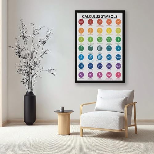 wangpaihui CALCULUS SYMBOLS POSTER Symbols Chart Educational Poster Math Classroom Classroom Wall Art Poster Canvas for Elementary Middle School Classroom Education Black Frame24 L X 36" W